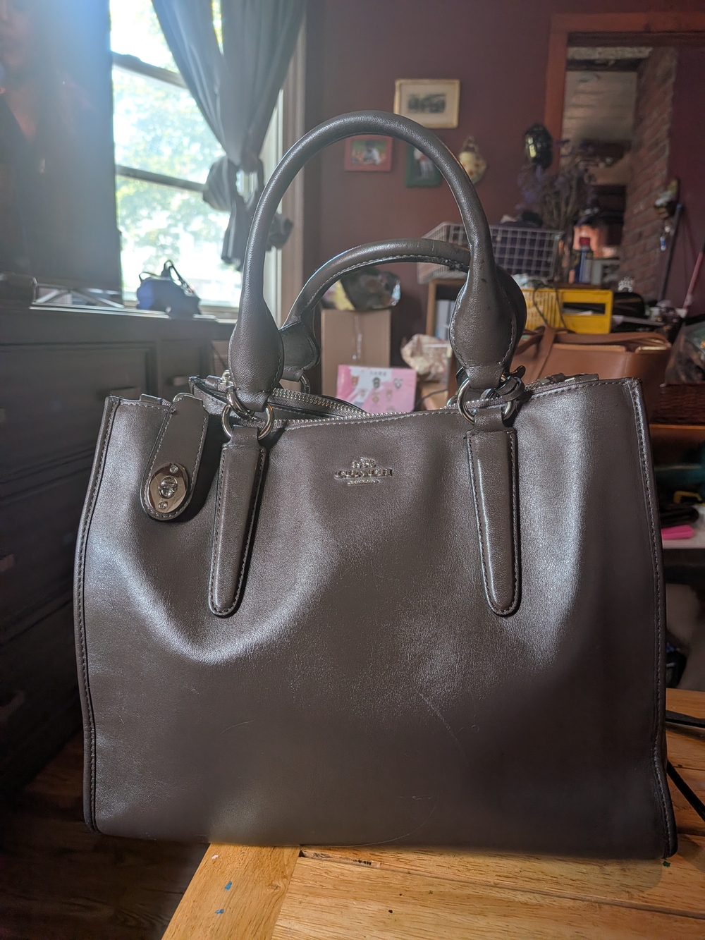 Coach Dark Brown Leather Satchel with Top Handles